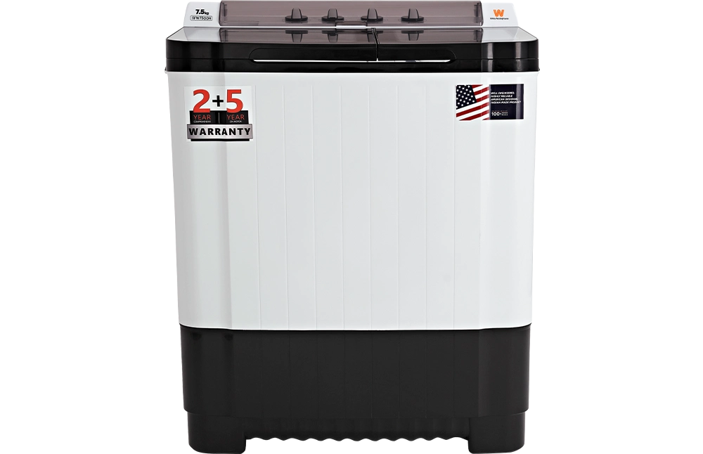 White Westinghouse 7.5 kg 3D Wash with Toughen Glass Semi Automatic Top Loading Washing Machine (SFW7500H/ BLACK/ 2023)